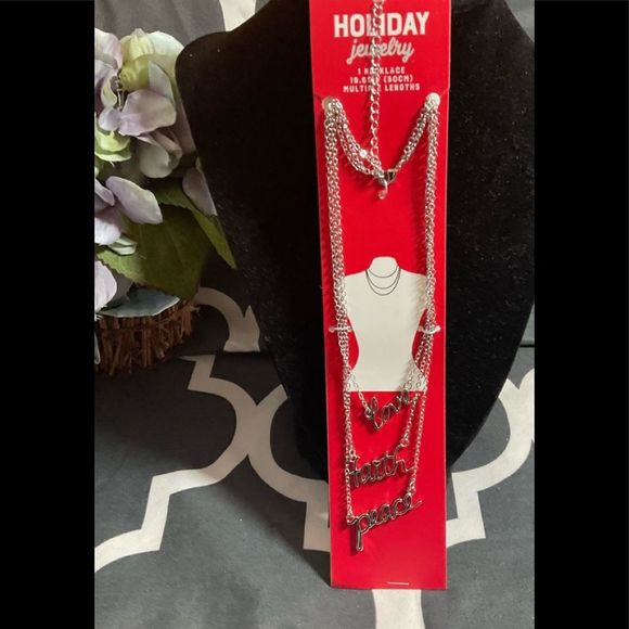 “Love Faith Peace” Multi-length Holiday Necklace NWT Silvertone - Picture 1 of 4